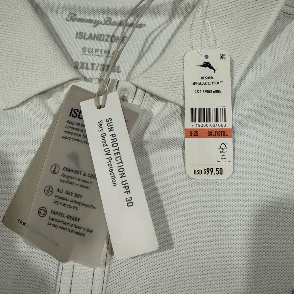 Tommy Bahama Men’s Big and Tall Polo Shirt Bright White 3XLT - Picture 4 of 6